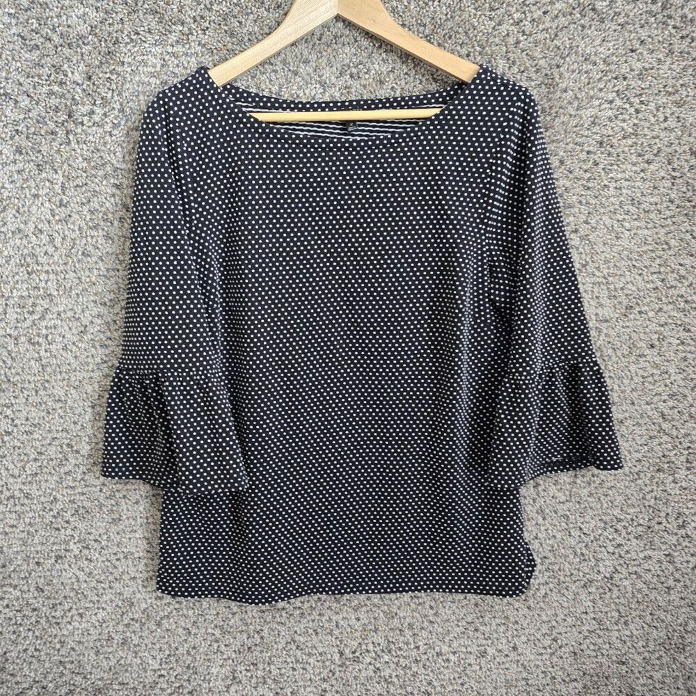 Talbots Top‎ Womens X US 14 Black Textured Dot Blouse Scoop Neck Bell Sleeve